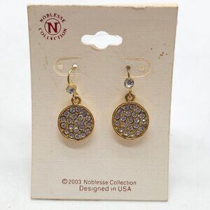 Gold Tone Noblesse Collection Clear Crystal Round Drop Earrings